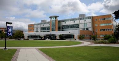 Photo of the outside of Perry Library on ODU's campus.